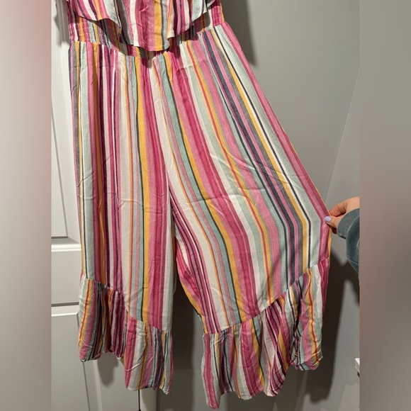 Lush Pink and Yellow Striped Ruffle Jumpsuit - Picture 3 of 4